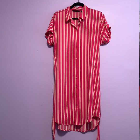 Vera moda pink and white/beige striped dress - Picture 2 of 7
